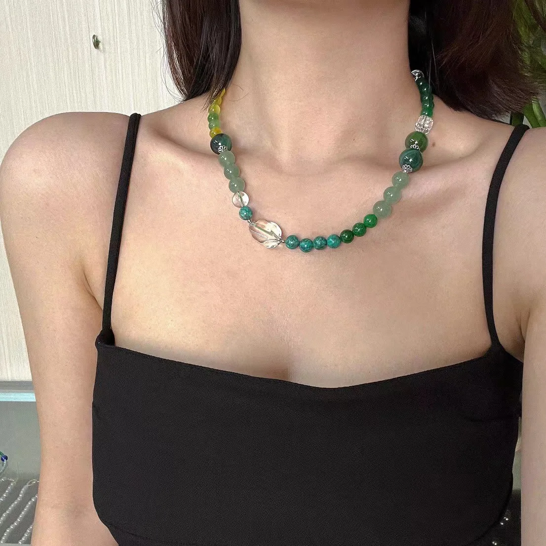 

Оригинальное персонализированное ожерелье из натурального нефритового хрусталя 8-14 мм для женщин, модное ожерелье из оникса с настоящим драгоценным камнем, элегантные подарки