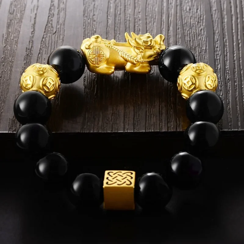 ure copper Pixiu Feng Shui couple Gift Obsidian Bracelet for men and women Handmade good Lucky Amulet Jewellery
