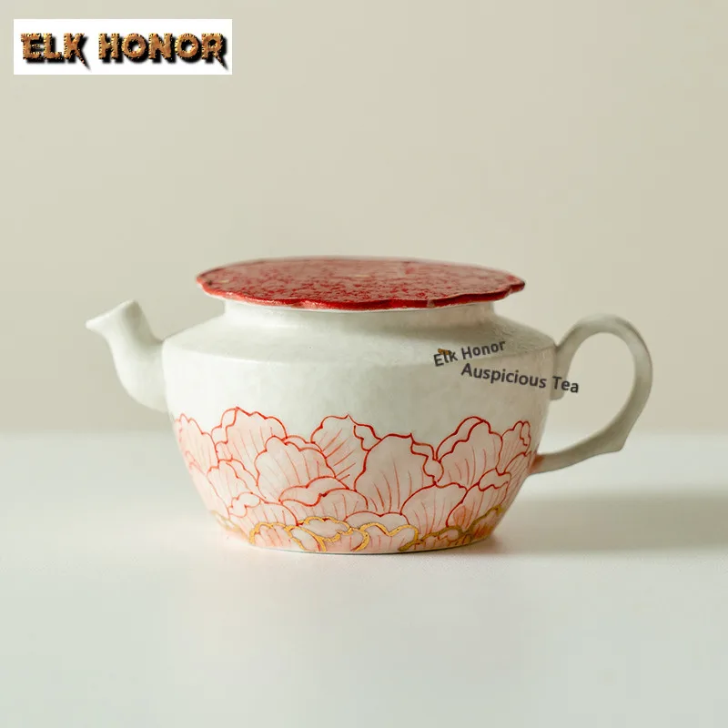 

120ml Hand-drawn Hibiscus Mutabilis Teapot Handmade Tea Infuser Pot Tea Making Kettle With Ball Hole Tea Ceremony Supplies Craft