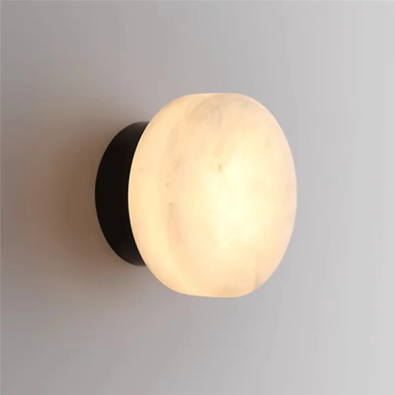 

A03F-Natural Marble Round Wall Lamp Nordic Modern LED Room Light Living Room Bedroom Passage Corridor