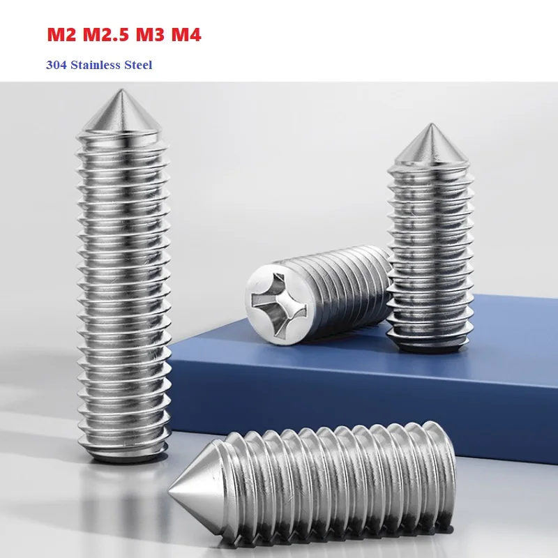 

Cross Recessed Cone Point Grub Set Screw 304 Stainless Steel M2 M2.5 M3 M4 Phillips Tapered End Headless Bolts