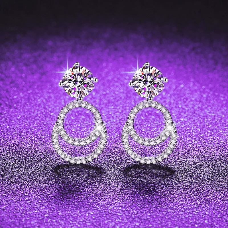 

S925 Silver White Gold Plated 1CT D Color Moissanite Handbag Pendant Drop Earrings for Women, Exquisite Jewelry.