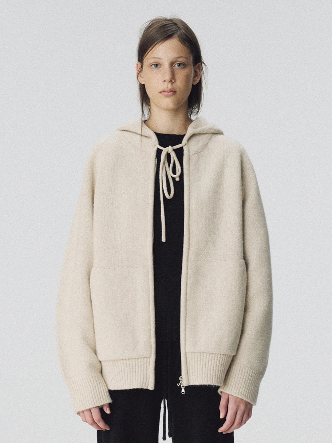 

100% wool sweater cardigan women's autumn and winter new high-end thickened warm hooded sweater