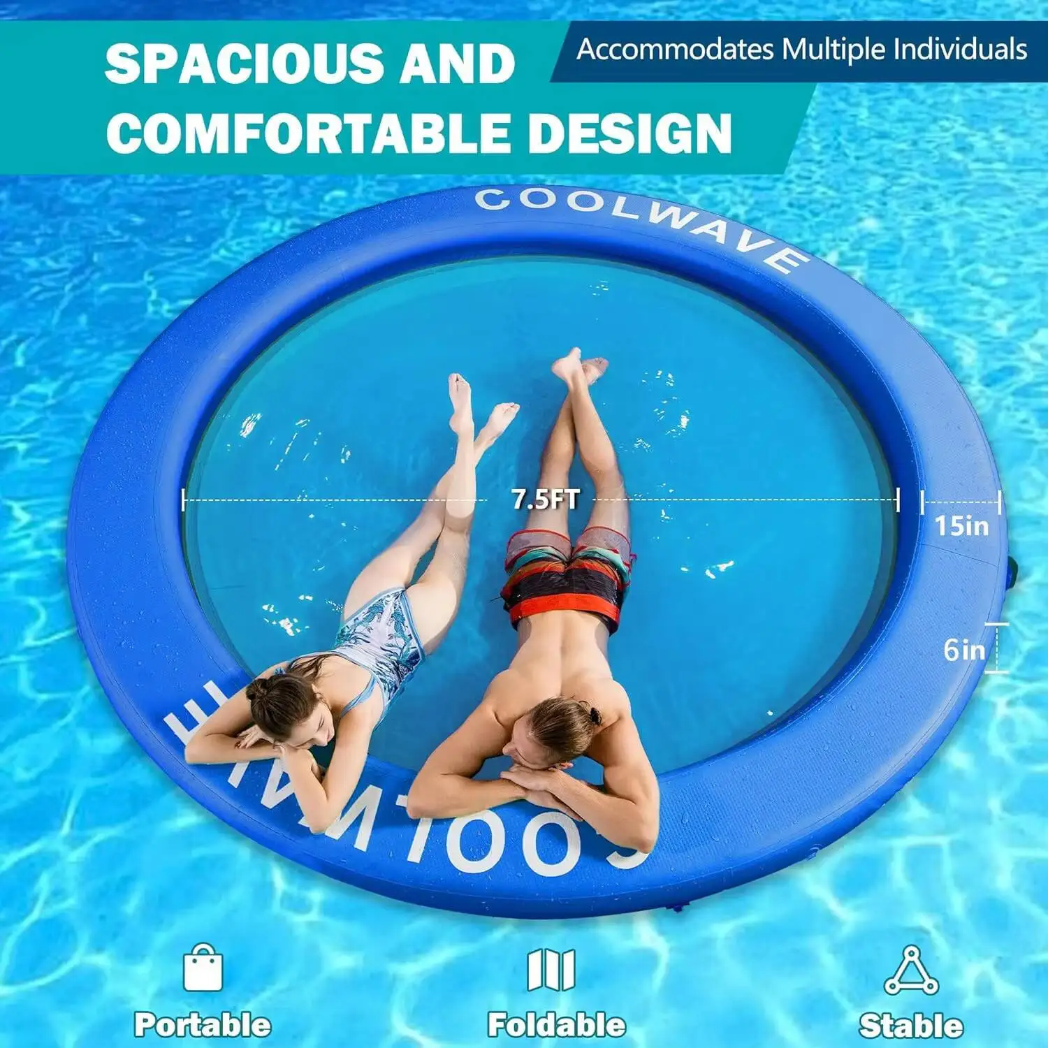 أرجوحة مائية قابلة للنفخ من COOLWAVE، قاعدة عائمة قابلة للنفخ للعائلة والأصدقاء، حلقة عائمة للحفلات، تناسب متعددة P