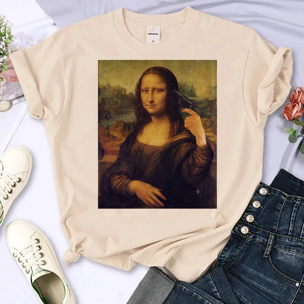 Cat Print Mona Lisa top women harajuku t shirt girl Japanese designer y2k clothing