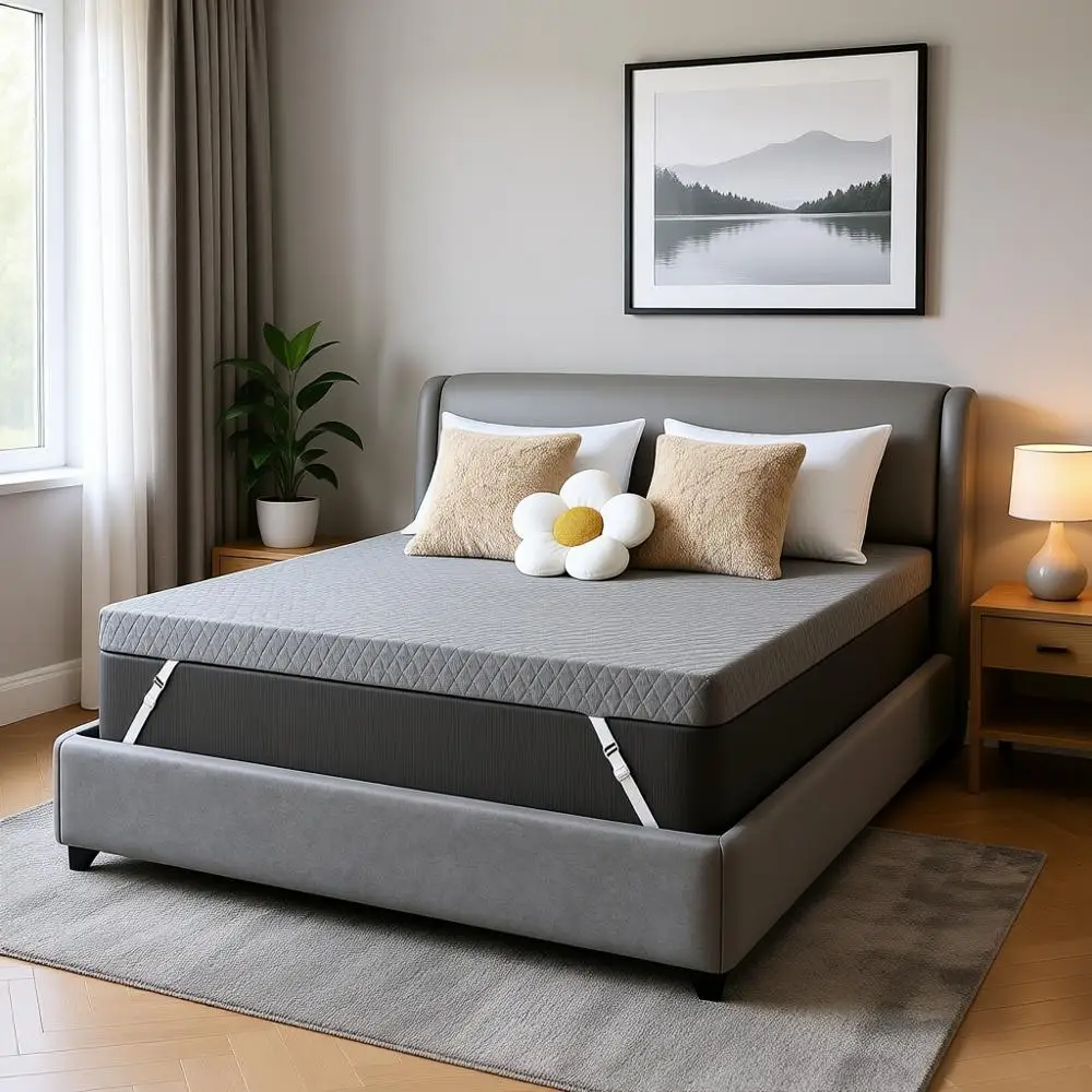 

Наматрасник из пены с эффектом памяти, 3 дюйма, размер Queen, с усиленной поддержкой для облегчения боли в спине, съемный моющийся чехол, нескользящий, стандарт США и Oeko-Tex