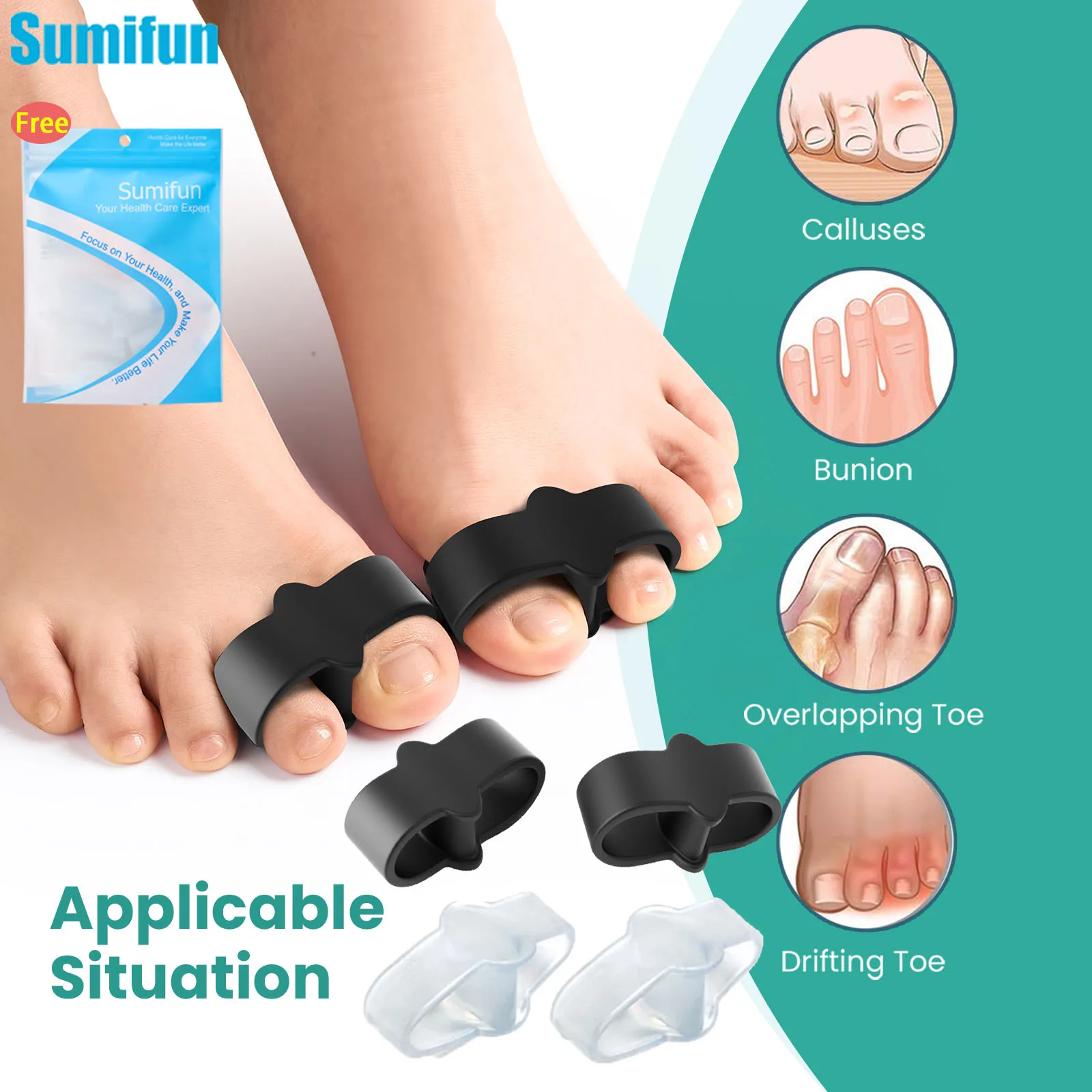 

2Pcs Soft Elastic Toe Separator Silicone Hallux Valgus Orthopedic Protector Thumb Corrector Spacers Bunion Relief Foot Care