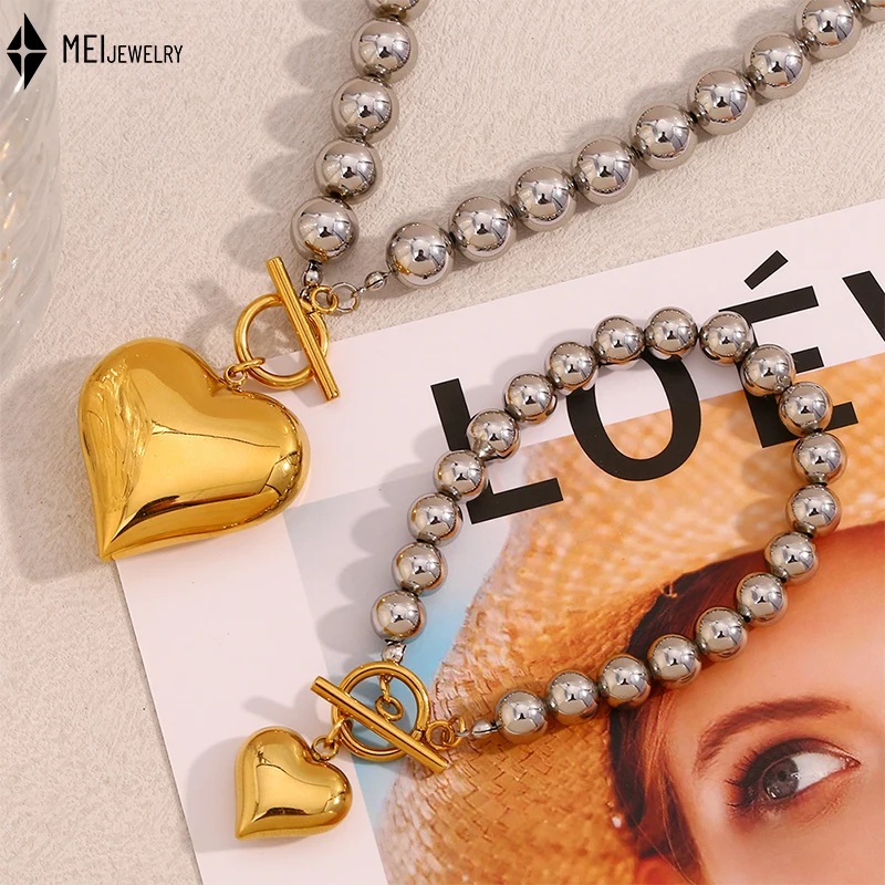 

New Fashionable Charm Jewelry Stainless Steel Round Beads OT Buckle Love Bracelet Necklace for Women