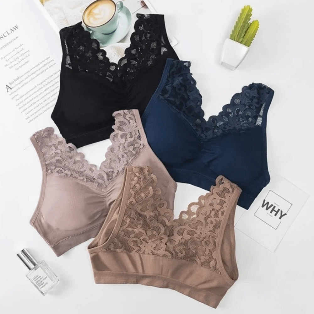 New Polyester Wireless Bra Seamless Comfortable Breathable Padded Bralette Lace Push Up Bra Women Underwear