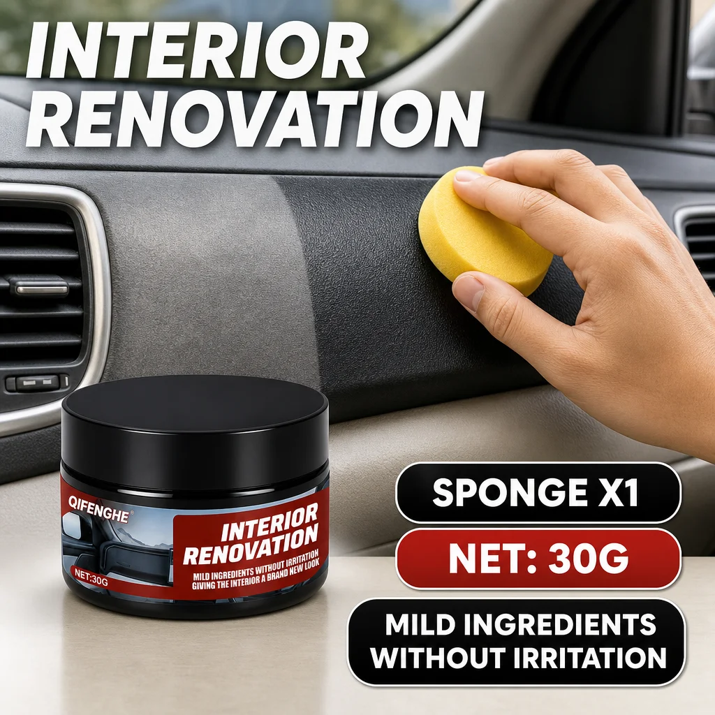 Car Interior Renovation Restorer 30g Dashboard Plastic Trim Cleaner Polish Cream with Sponge Mild Formula Auto Interior Care Kit