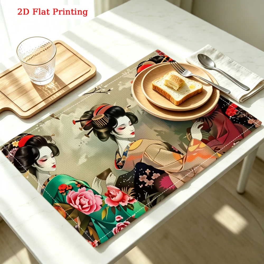 Three Geisha Ladies Kitchen Placemat Three Geisha Ladies Linen Pad Dish Coffee Cup Table Mat 1PC 30x40cm