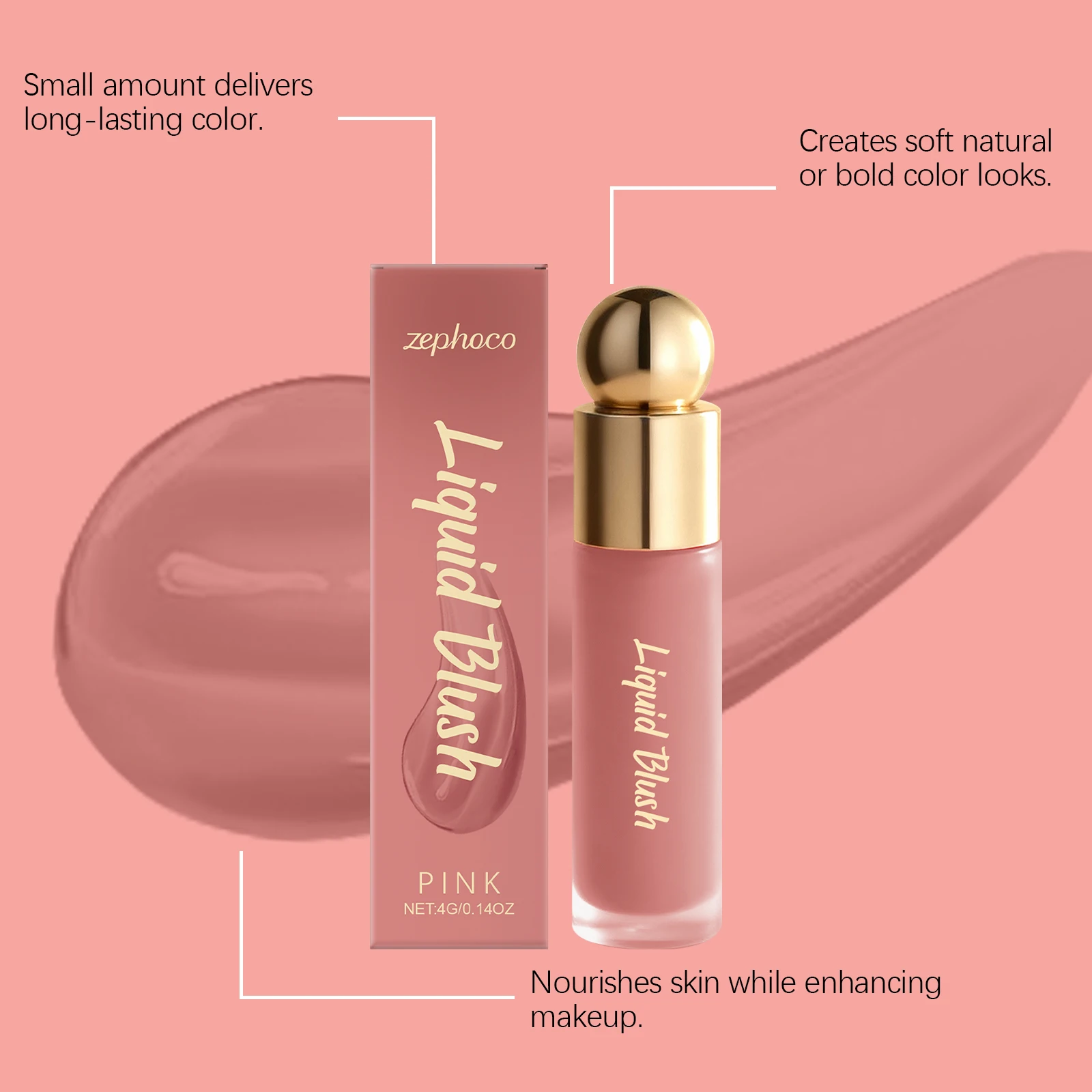 Rubor líquido Color de alto impacto Mezcla aireada y liviana Descarpado ultra pigmentado de larga duración que dura hasta 12 horas