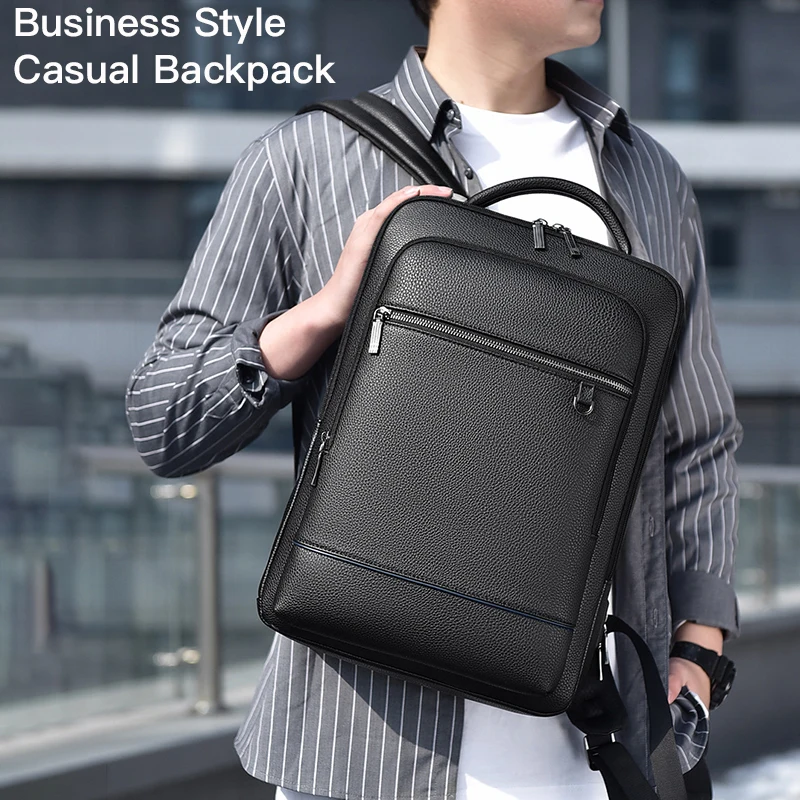 Backpack Men PU Leather Waterproof Backpacks Business Casual 16 Inch Compartment Laptop Bag Stylish Minimalistic Unisex Backpack