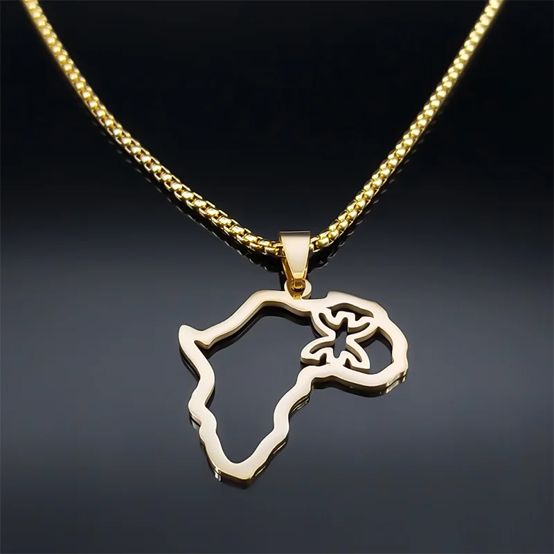 Afriky Képsík Berber amazigh necklaces számára Nők férfiak Rozsdaálló Acél Arany színben Etnikai Medál Nyakdísz ékszer Szénbányász N8092S02