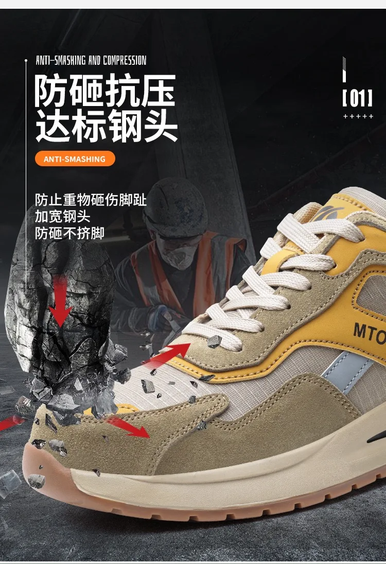 Mens Steel Toe Anti-Puncture Breathable Safety Shoes Mens Anti-smash Anti-slip Protective Factory Site Safety Work Shoes