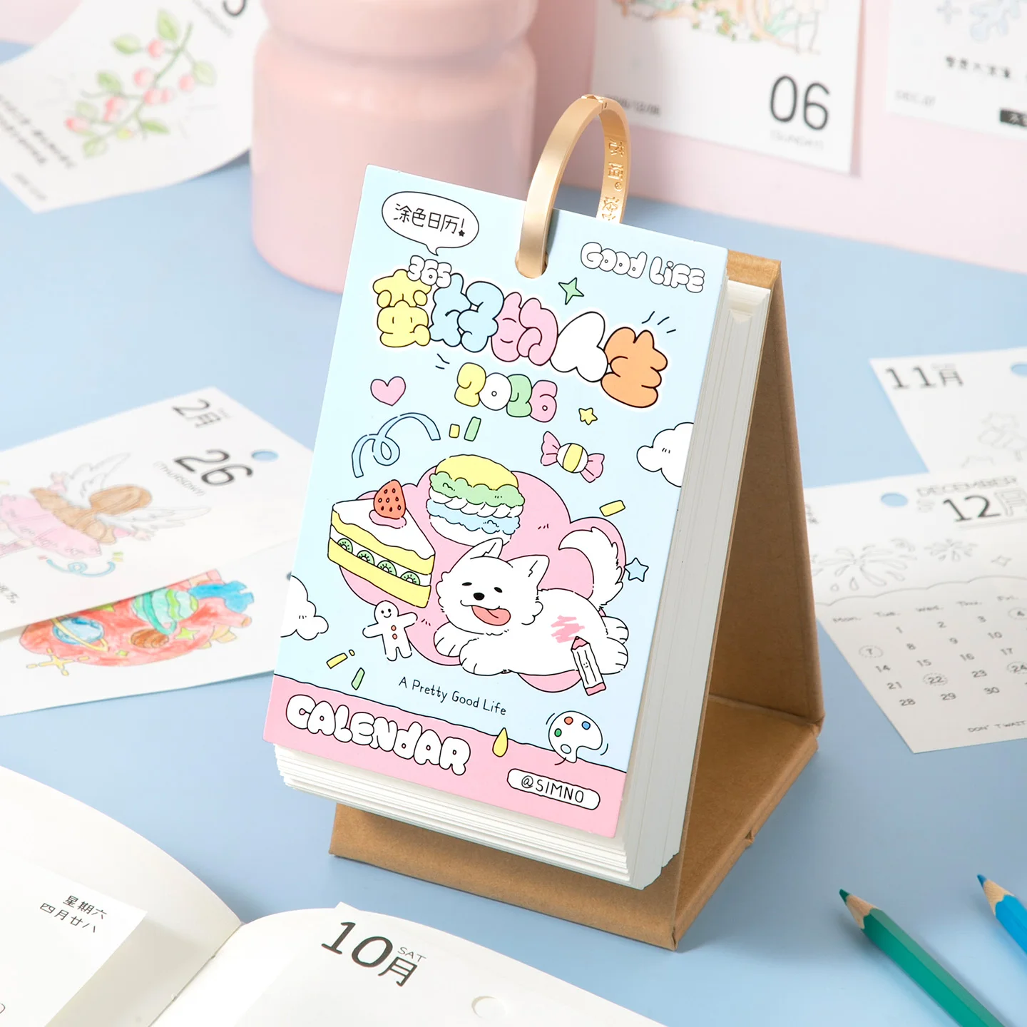 วารสาร GO 365 วันปฏิทิน 2026 ปฏิทินเครื่องประดับสร้างสรรค์ภาพวาดสีน่ารักปฏิทินยืนครอบครัวเพื่อนของขวัญ
