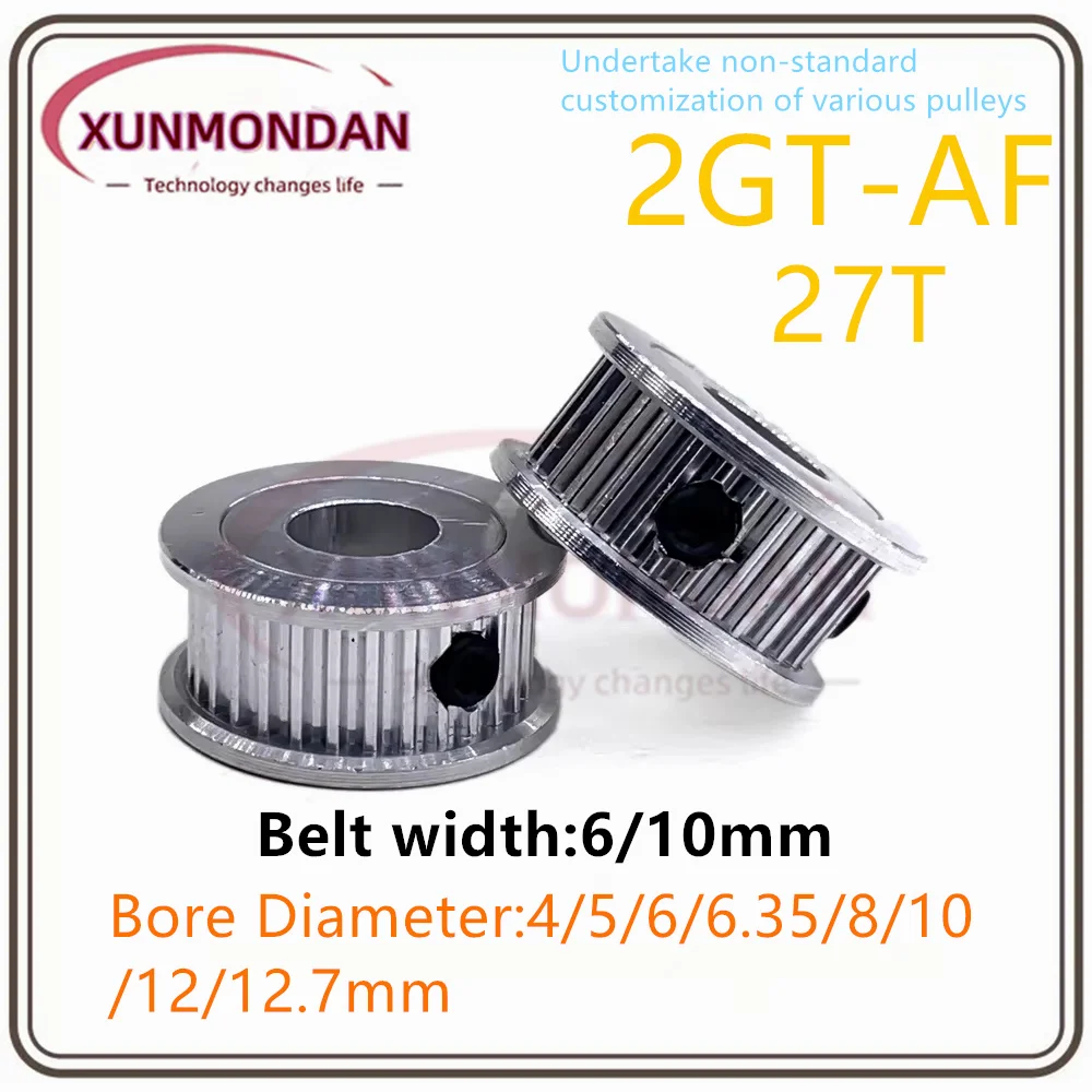 2GT Timing Pulley AF Type 27T Teeth 6/10mm Width Belt Sync Timing Wheel Hole4/5/6/6.35/8/10/12/12.7mm for 3D Printer Accessories