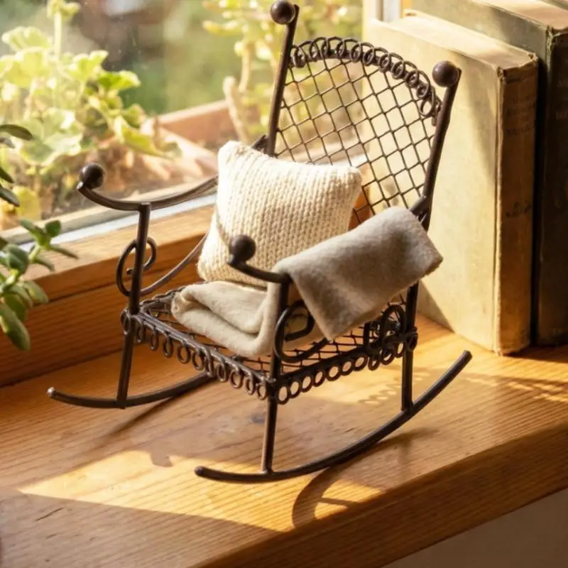 1/3Pcs Dollhouse Garden Display Ornament Prop Accessory Miniature Table Chair Model Tiny Home Decor Iron Furniture view 6