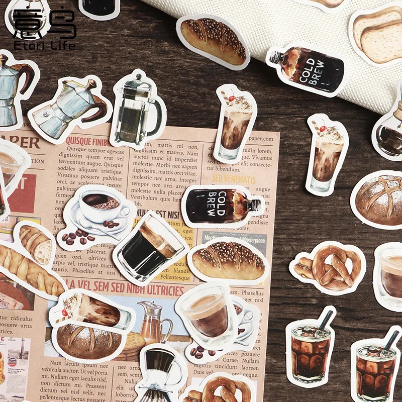 46pcs Stickers Vintage Style Classic Coffee Lovers Creative Materials Decorative Self-adhesive Stickers Painting Diy Stickers