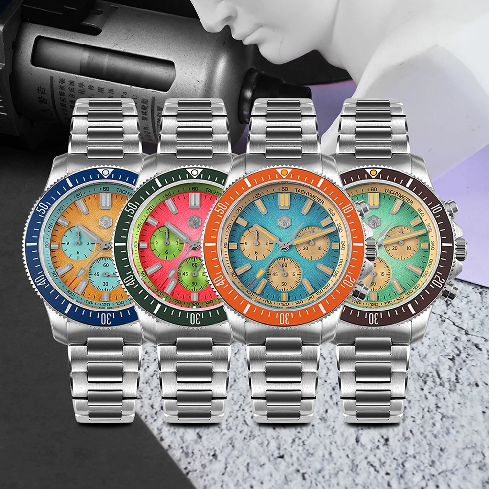 San Martin 40mm Diver Chronograph Automatic Watch for Men Chinese Peacock SL-4801 Sapphire Luminous Waterproof 20Bar SN0118G-JS