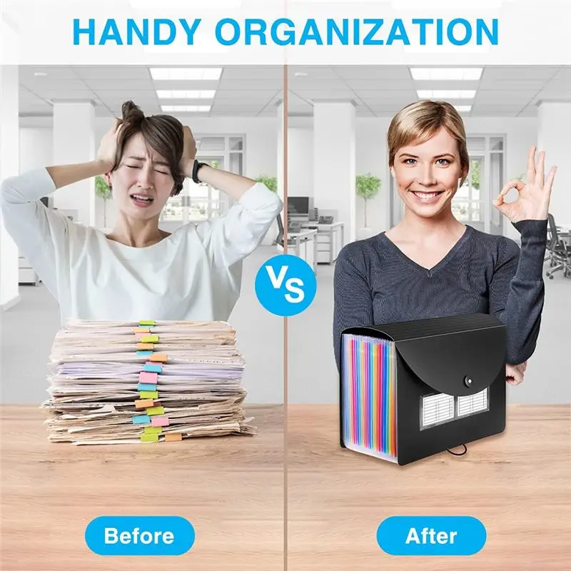 A01E-24 Pockets Expanding File Folder Accordion Folders With Blank Labels Desktop Storage Organizer