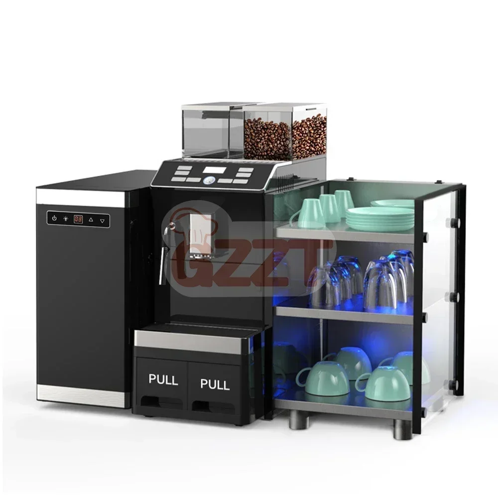 Commercial Dual‑Use 9.8L Coffee Machine, Built‑in Small Fridge Milk Cooler and Milk Box