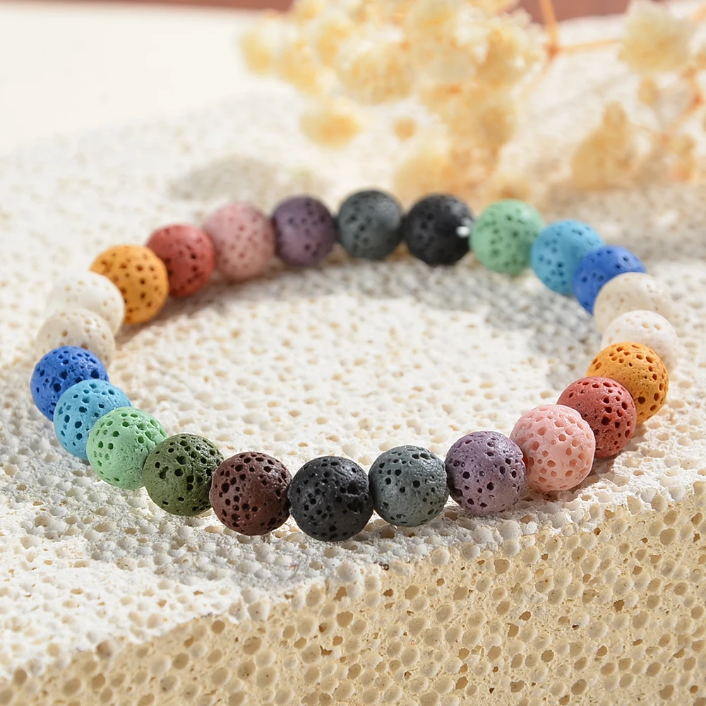 1 Piece Candy Color Volcanic Stone New Beginning Bracelet, Attract Wealth, Eliminate Negativity, Gift for Family and Friends