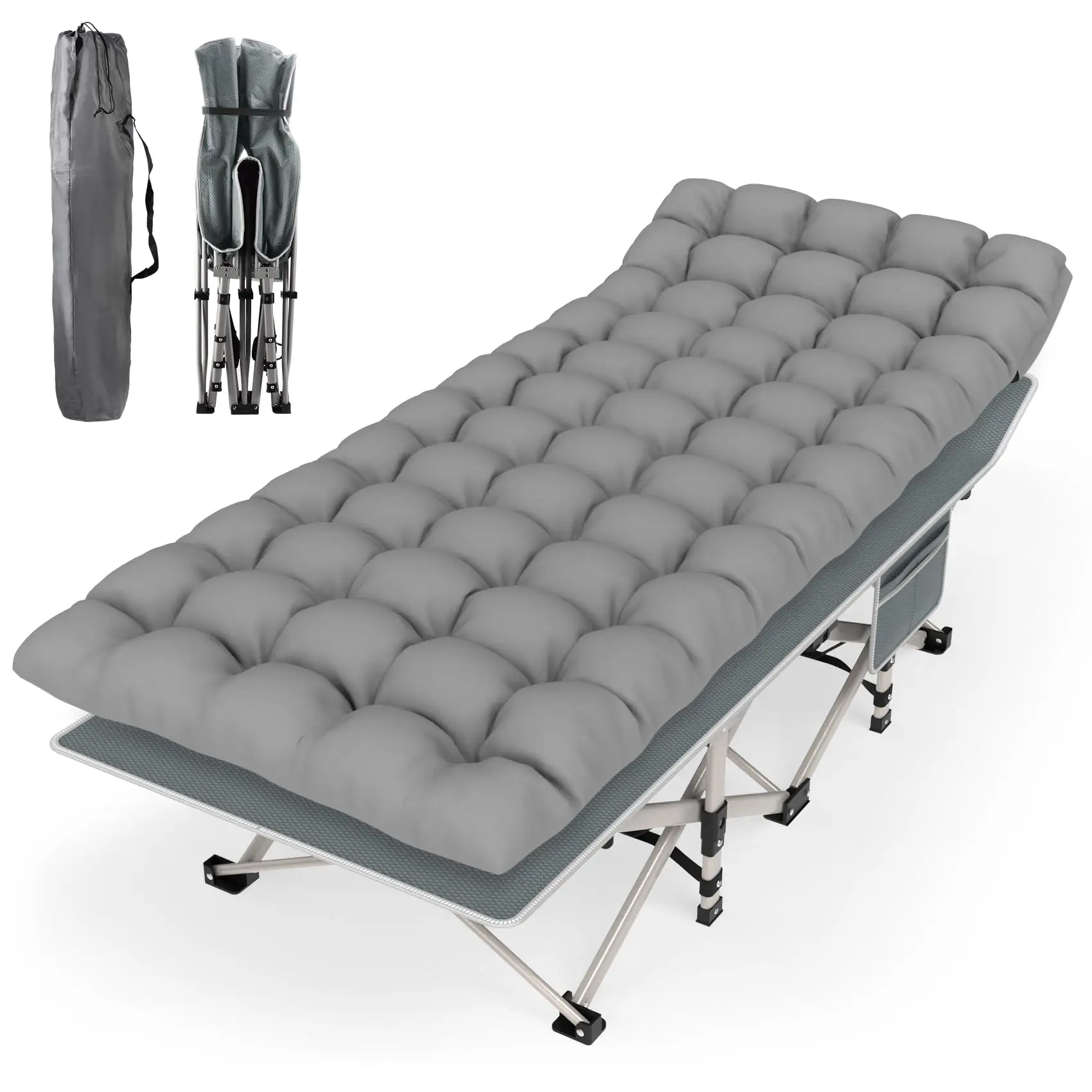 

Custom Folding Camping Cot Bed Portable Folding Outdoor Cots for Camping W/Soft Pad Carry Bag for Home Office Nap Beach Travel