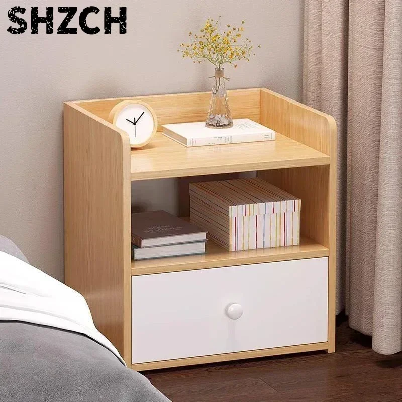 Bedside Table Simple Modern Nordic with Lock Drawer Storage Nightstand Sideboard Multi-Layer Bedroom Storage Cabinet Furniture