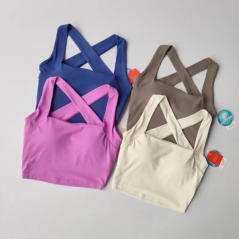 女性用ヨガスポーツブラ、ヌードシームレスクロスバックビューティースポーツブラ、ワイドショルダーストラップフィットネスブラ