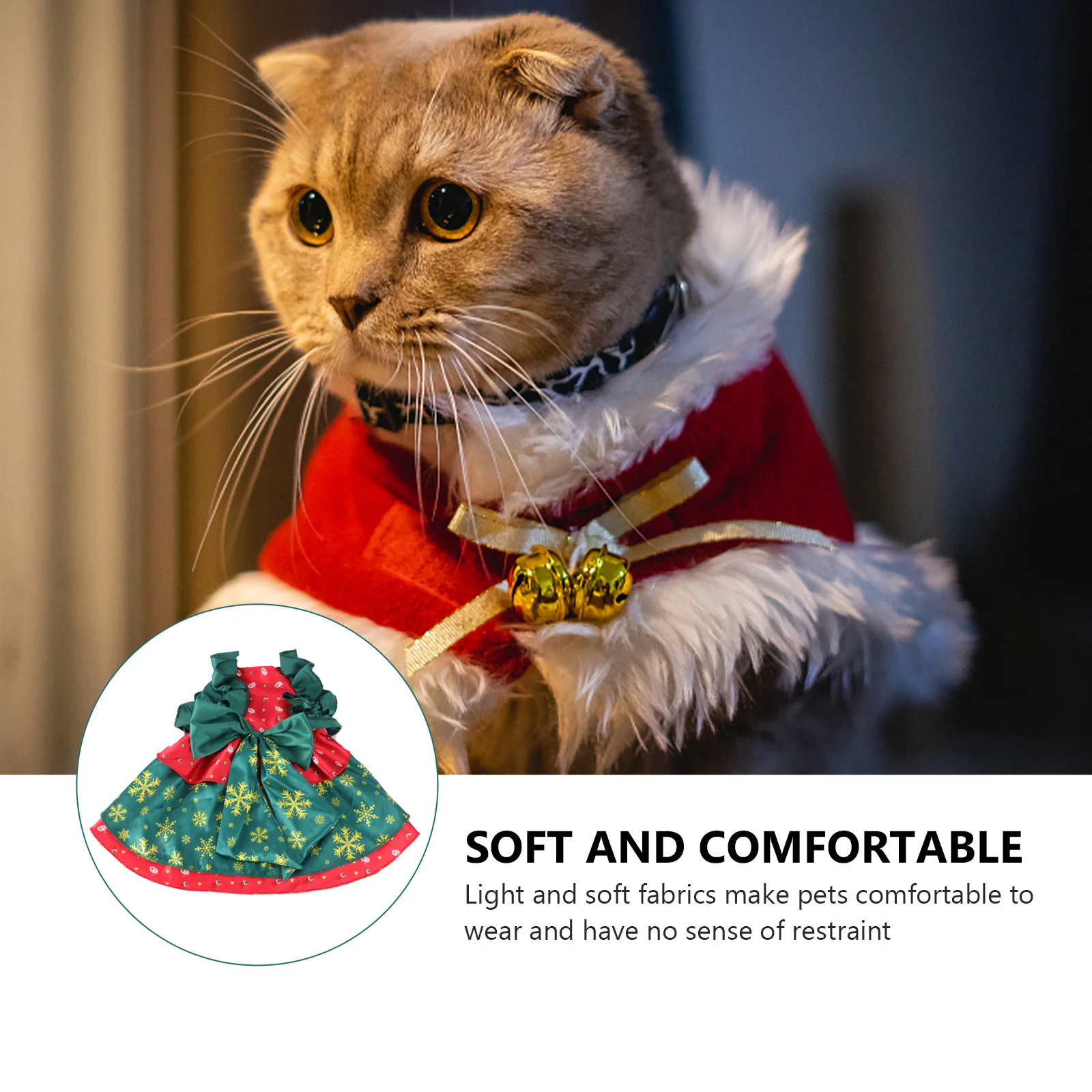 

Dress Christmas Pet Clothes Costumes Apparel Stretch Satin Calico Santa Xmas for Cat