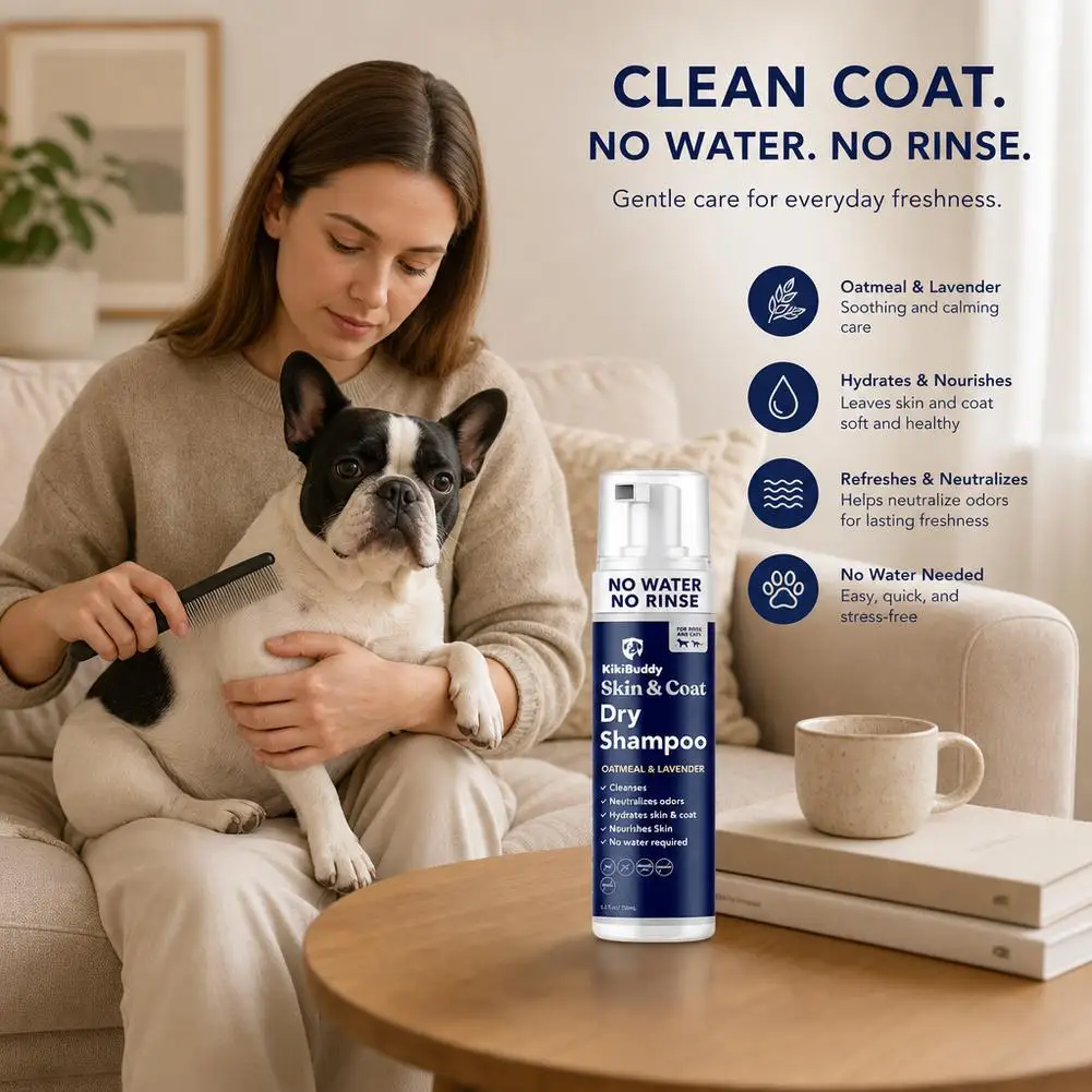 186ml Pet Dry Shampoo Mousse Gentle Odor Neutralizing Dog Cat Cleansing Foam For Puppies Kittens Pet Dry Shampoo