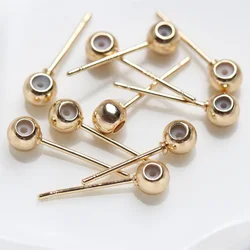14KGF 18KGF Ear Pins With Perforated Fixed Beads Gold Filled Color Retention Nickel Free Earring Studs Accessories 10pcs/Lot