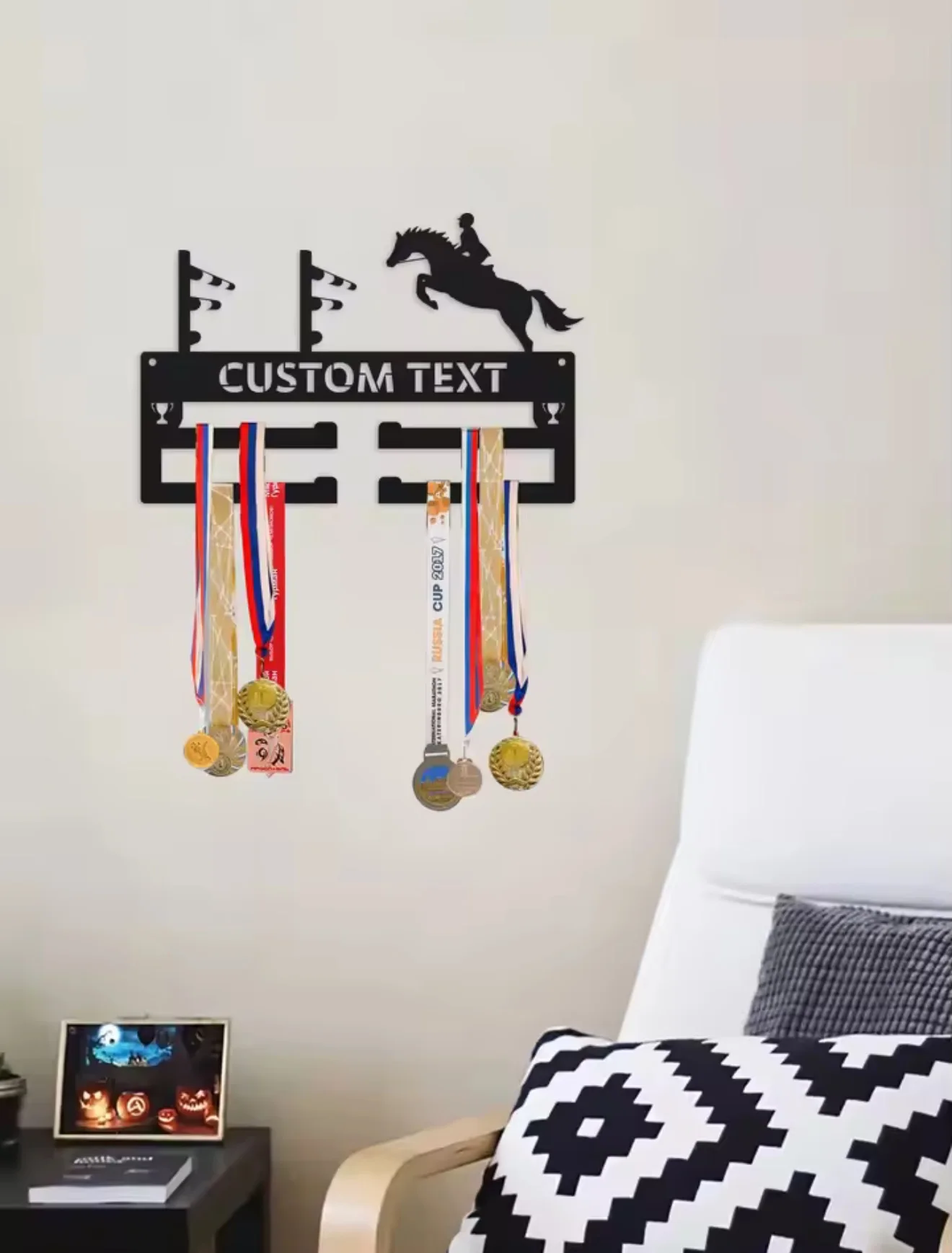 Custom Medal Hanger Horse Ribbon Holder, Sports Awards Ribbons with Name Holder, Horse Riding Medal Hanger Display Rack Equestri
