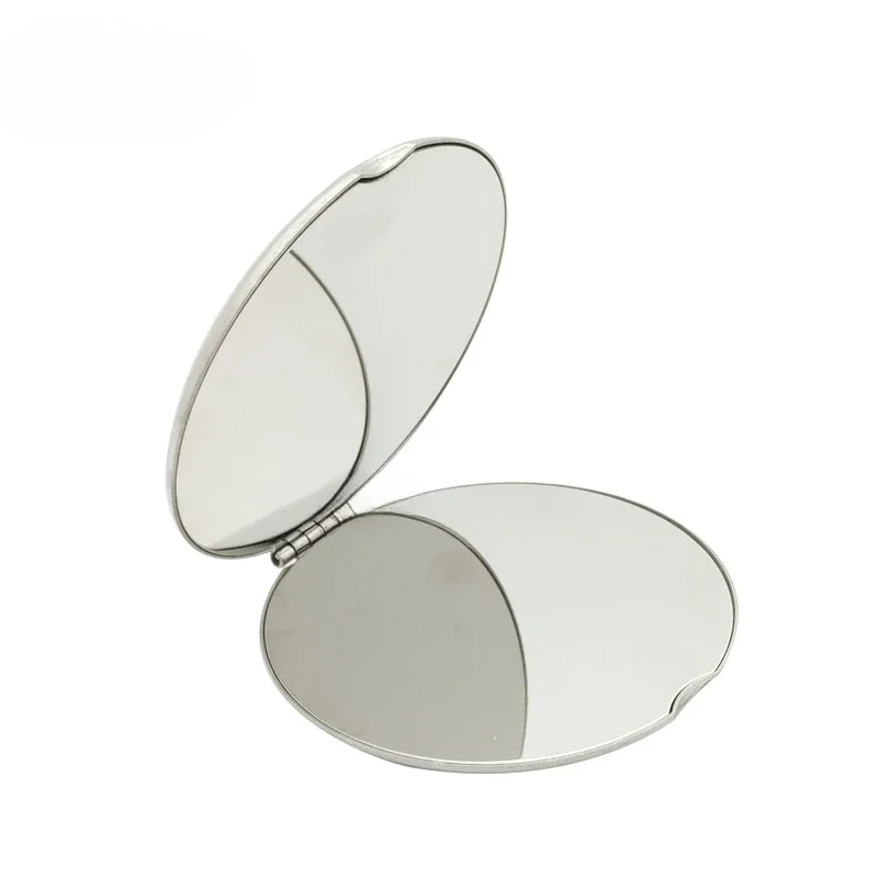 1pc Portable Women Stainless Steel Makeup Mirror Hand Pocket Folded-Side Cosmetic Make Up Mirror Small Various Shapes