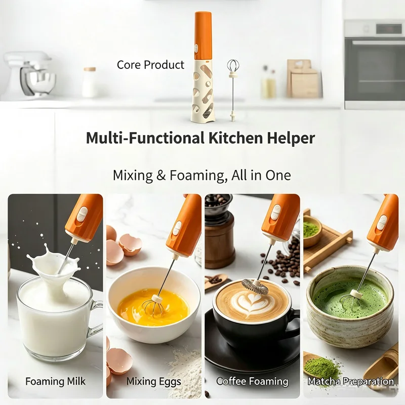 New USB Rechargeable Electric Milk Frother Coffee Foam Maker Handheld Home Egg Beater & Mixing Stirrer