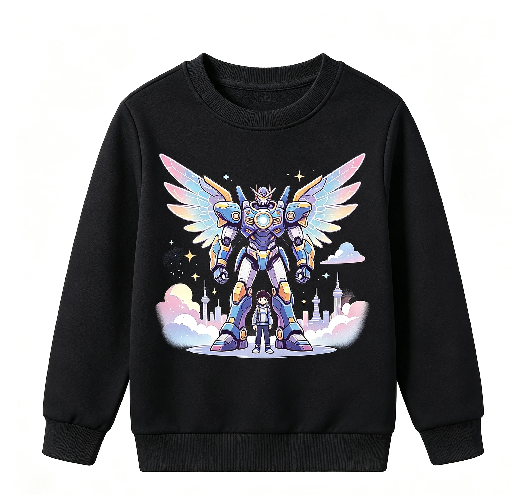 Kids Winged Mecha Robot Sweatshirt Boys Cartoon Giant Robot Print Crew Neck Long Sleeve Pullover Toddler Casual Children Tops
