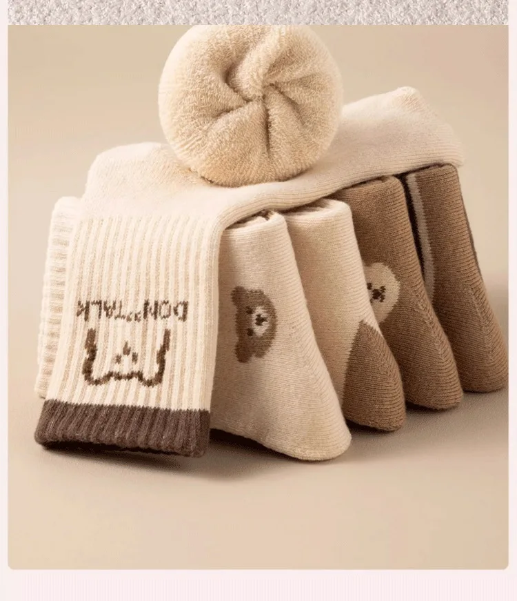 5 Paar Kindersocken Babysocken Winter Warme Socken Jungen Mädchen Thermosocken Kinder Dicke Plüschsocken – Detail 3
