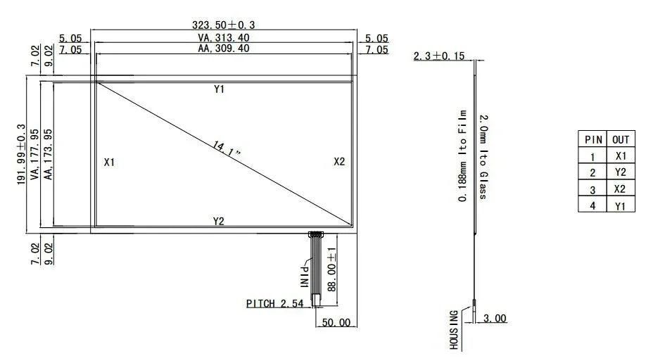 Win10 Compatible 323*191mm 14.1 inch 4 wire resistive USB touch panel kit, laptop transparent touch screen 14.1
