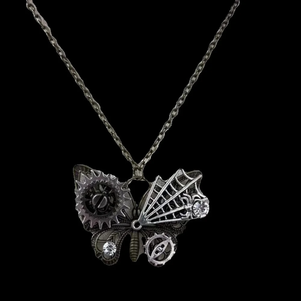 Nice Heart Butterfly Key Cicada Pendant with Various Gears DIY Mechanical Steampunk Necklace Vintage Jewelry