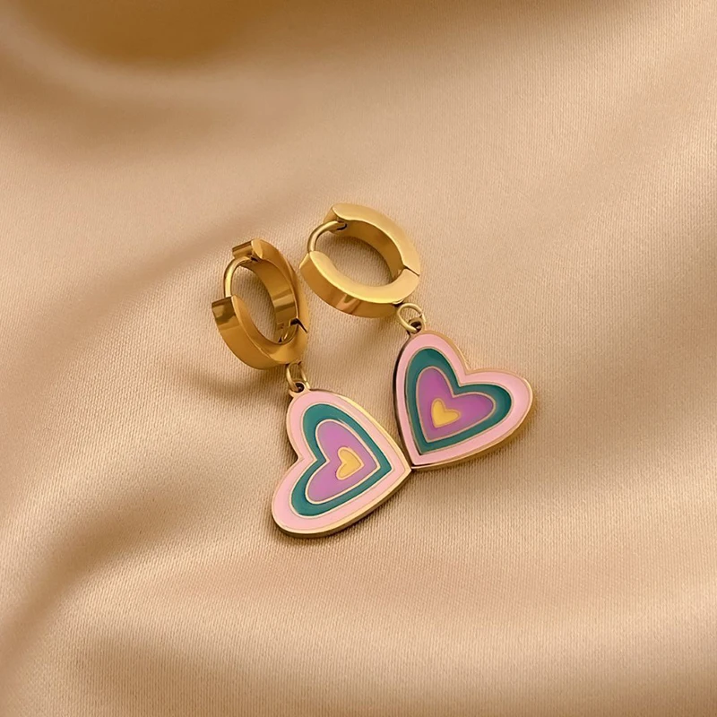 

New Fashion Sweet Dopamine Pink Love Titanium Steel Earrings Women's Gift Banquet Non Fading Jewelry Earrings 2024