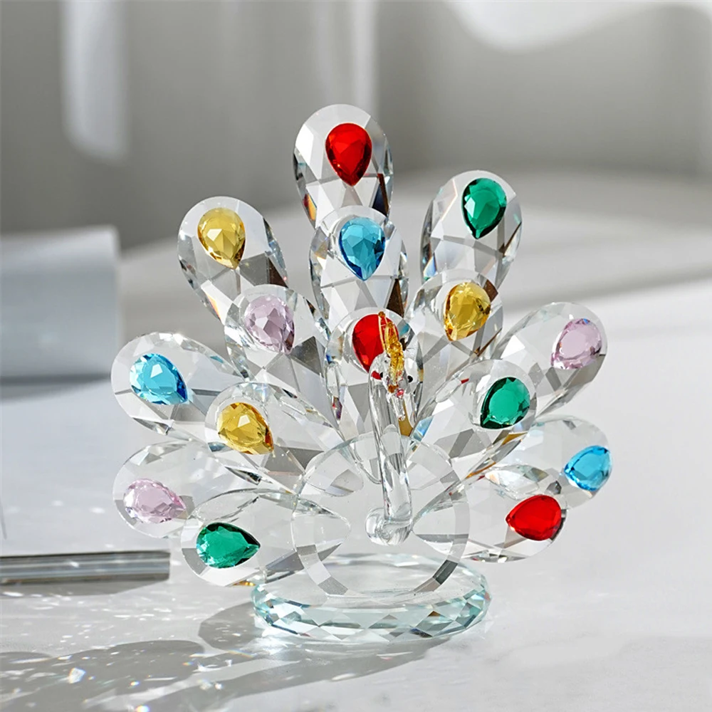

Handmade Crystal Glass Peacock Figurine Collectible Multi Color Crystal Peacock Animal Gifts Home Room Table Decoration Ornament