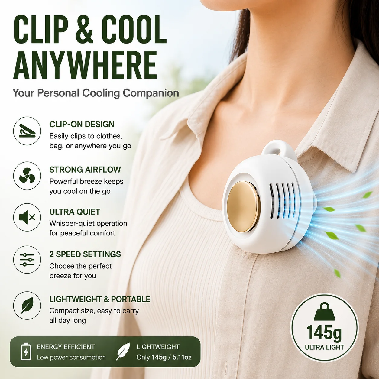 

2PCS Portable Silent Mini Bladeless Electric Fan,Small fan Clip on Shirt Waist Mini Bladeless Fan Adjustable 3-Speed For Outdoor