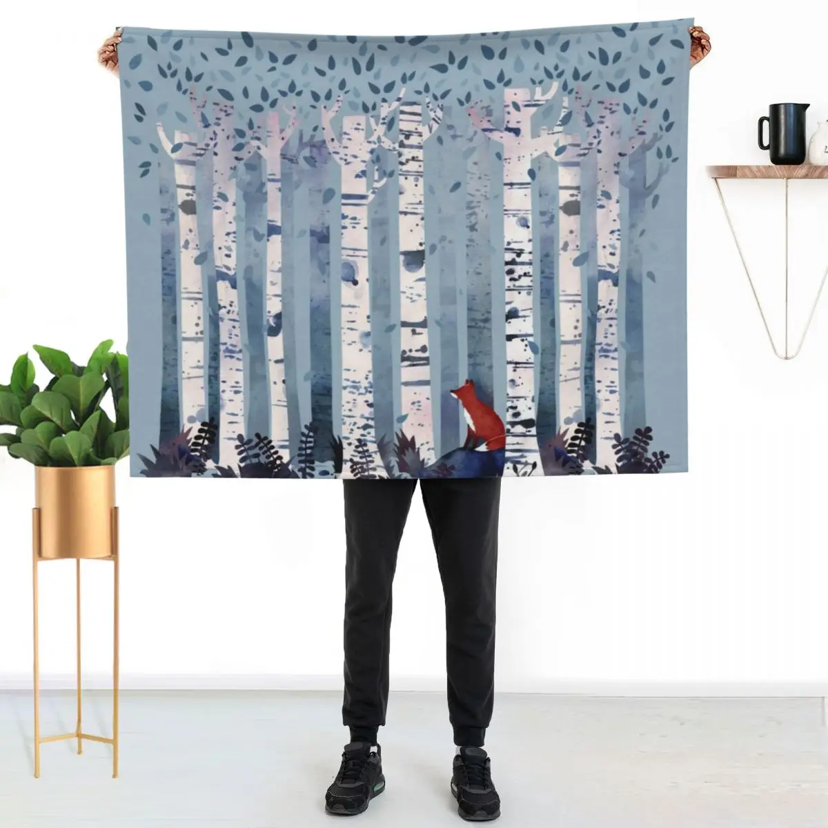 The Birches (in Blue) Throw Blanket Luxury Designer Baby Blankets For Baby Camping Furry Beautifuls Blankets