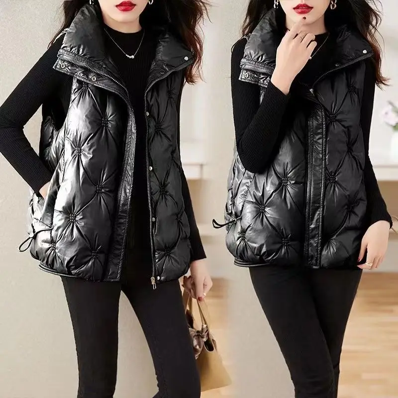 

Хлопковый жилет на пуху, пальто, женские парки, осень-зима, новая куртка без рукавов, женская мода, корейский жилет с воротником-стойкой, топ