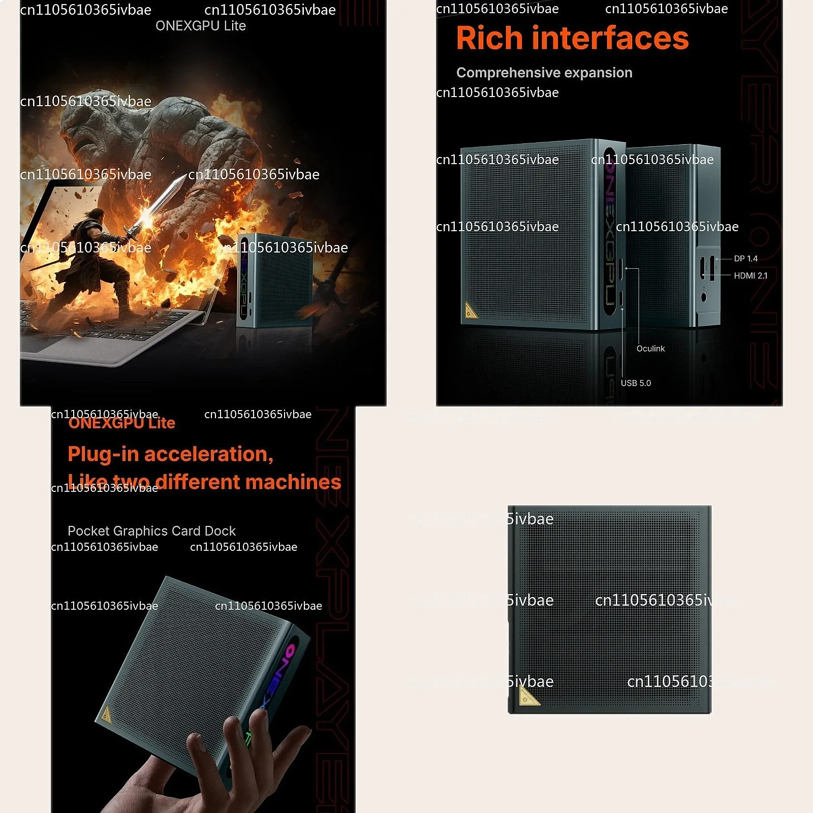 OneXGPU Lite Portable eGPU Dock, Plug & Play via OCuLink/USB4, AMD RX 7600M XT for AAA Gaming