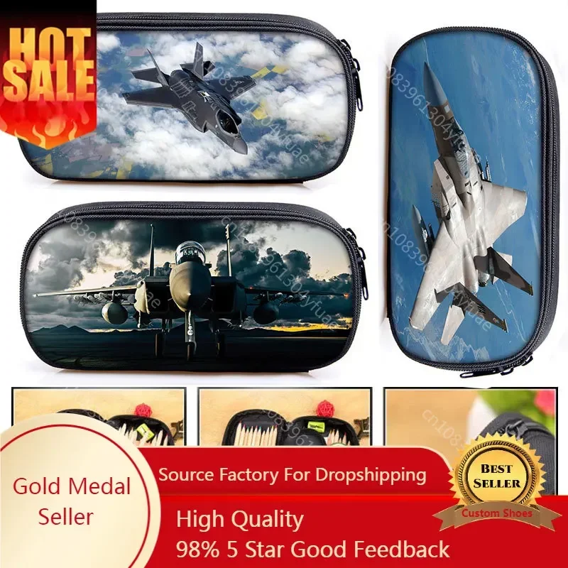 

F-15 Eagle Military Fighter Jet Print Cosmetic Case Pencil F-22 Raptor Stationary Bag Teenager Pencil Box School Supplies Gift