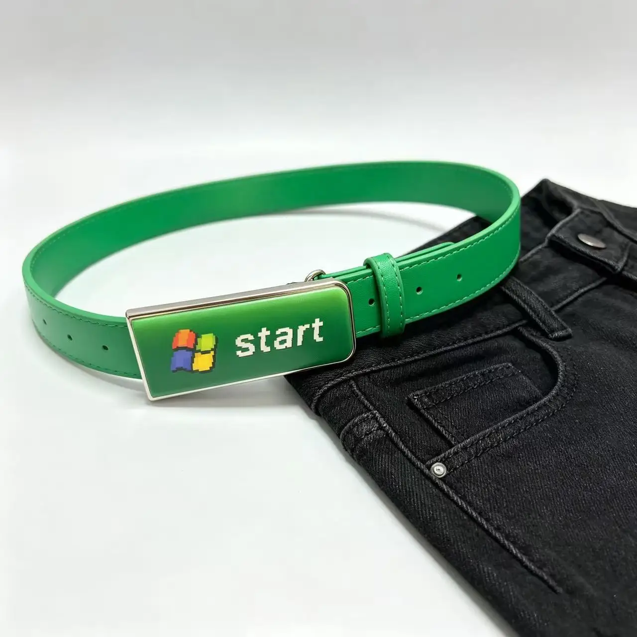 Retro Y2K Windows 7 Taskbar Design Belt Start Button Internet Explorer Vintage Belts for Women Girl Unisex Punk Waist Belt Gifts