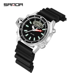 SANDA-reloj deportivo Digital de cuarzo para hombre, cronógrafo creativo de buceo, alarma, resistente al agua, con pantalla Dual, Masculino