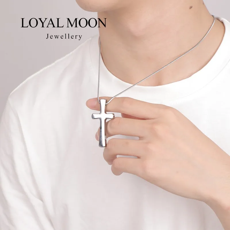 Loyal Moon Polished Tungsten Steel Pendants Scratch Proof Cross With Stainless Necklace For Couples, Engraving